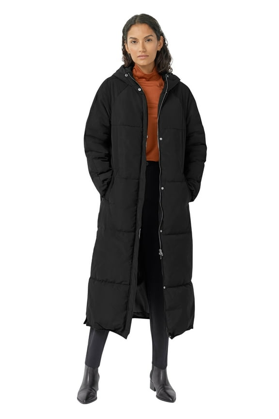 Women's Plus Size Maxi Side-Zip Puffer - 28, Black