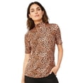 thumbnail image 1 of ellos Women's Plus Size Mock Neck Tee - 1X, Leopard Print, 1 of 5
