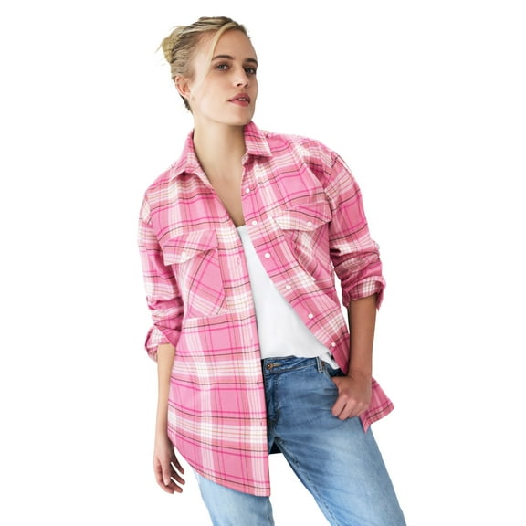 ellos Women's Plus Size Plaid Button-Front Flannel Tunic