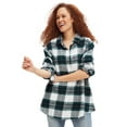 thumbnail image 1 of ellos Women's Plus Size Plaid Flannel Shirt - L, Deep Emerald Plaid, 1 of 6