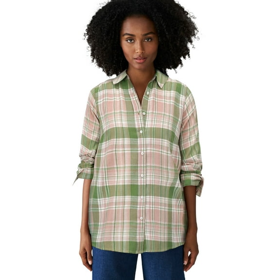 ellos Women's Plus Size Plaid Flannel Shirt