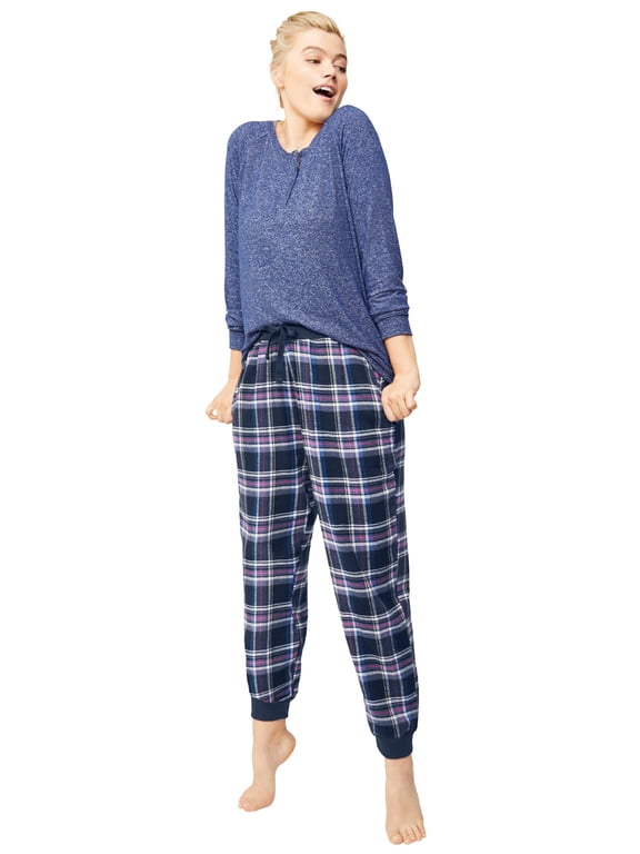 Women's Plus Size Plaid Flannel Sleep Pants - 4X, Navy Multi Plaid