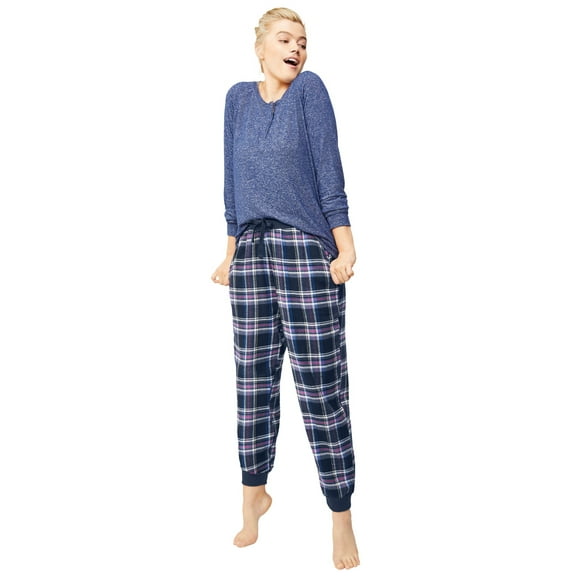 ellos Women's Plus Size Plaid Flannel Sleep Pants - S, Navy Multi Plaid