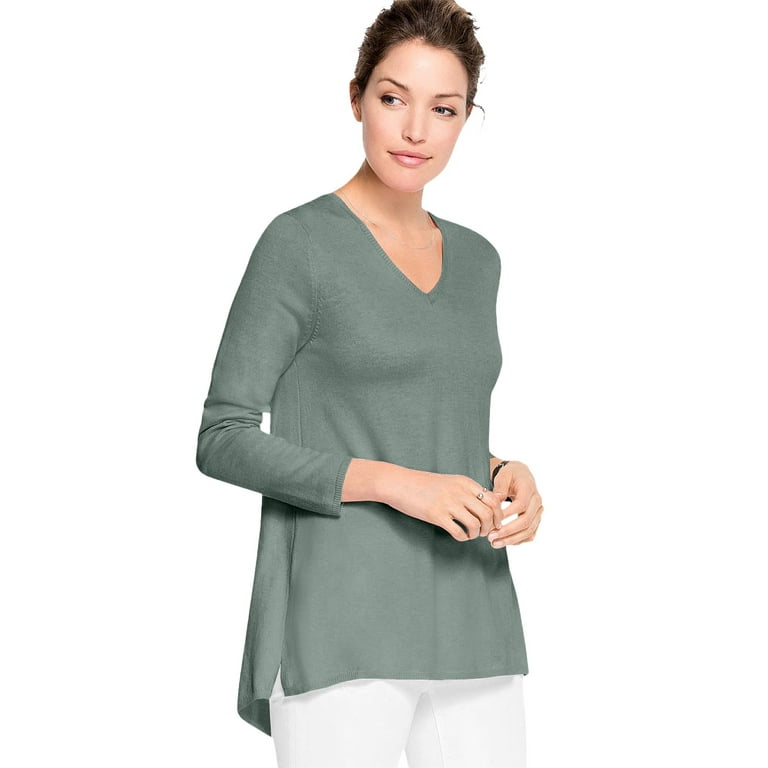 ellos Women s Plus Size Pleat Back Sweater 26 28 Grey Spruce