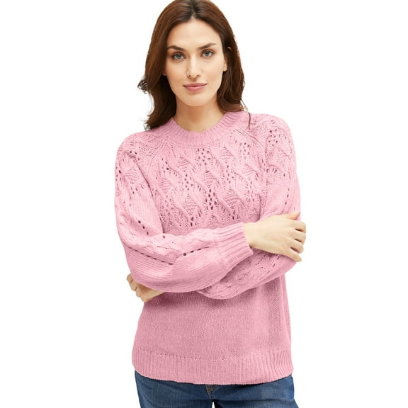ellos Women's Plus Size Pointelle Yoke Pullover Sweater - 26/28, Dusty Pink Marled