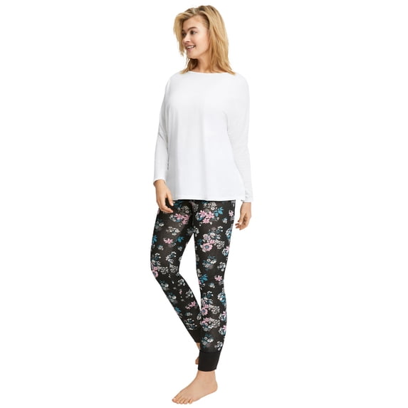 ellos Women's Plus Size Rib Trim Sleep Leggings - S, Black Multi Floral