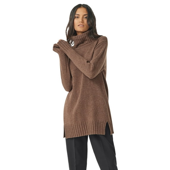 ellos Women's Plus Size Ribbed Turtleneck Tunic Sweater - 10/12, Heather Brown