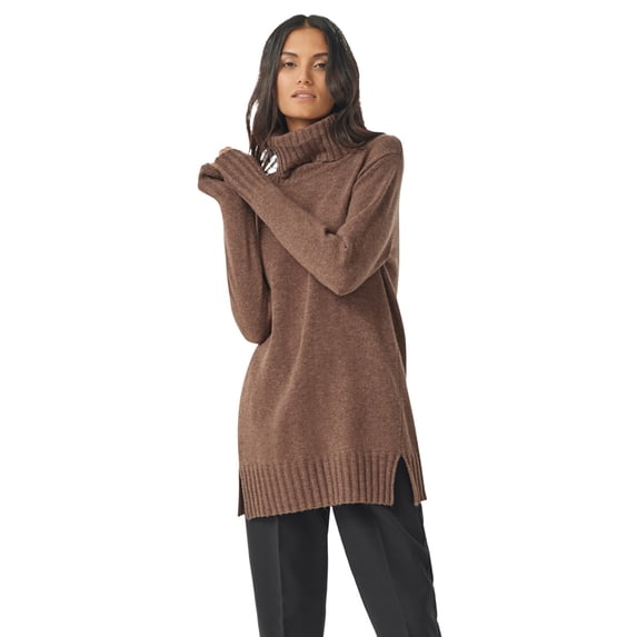 ellos Women's Plus Size Ribbed Turtleneck Tunic Sweater - 34/36, Heather Brown