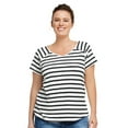 thumbnail image 1 of ellos Women's Plus Size Rounded V-Neck Tee - 3X, Black White Stripe, 1 of 4