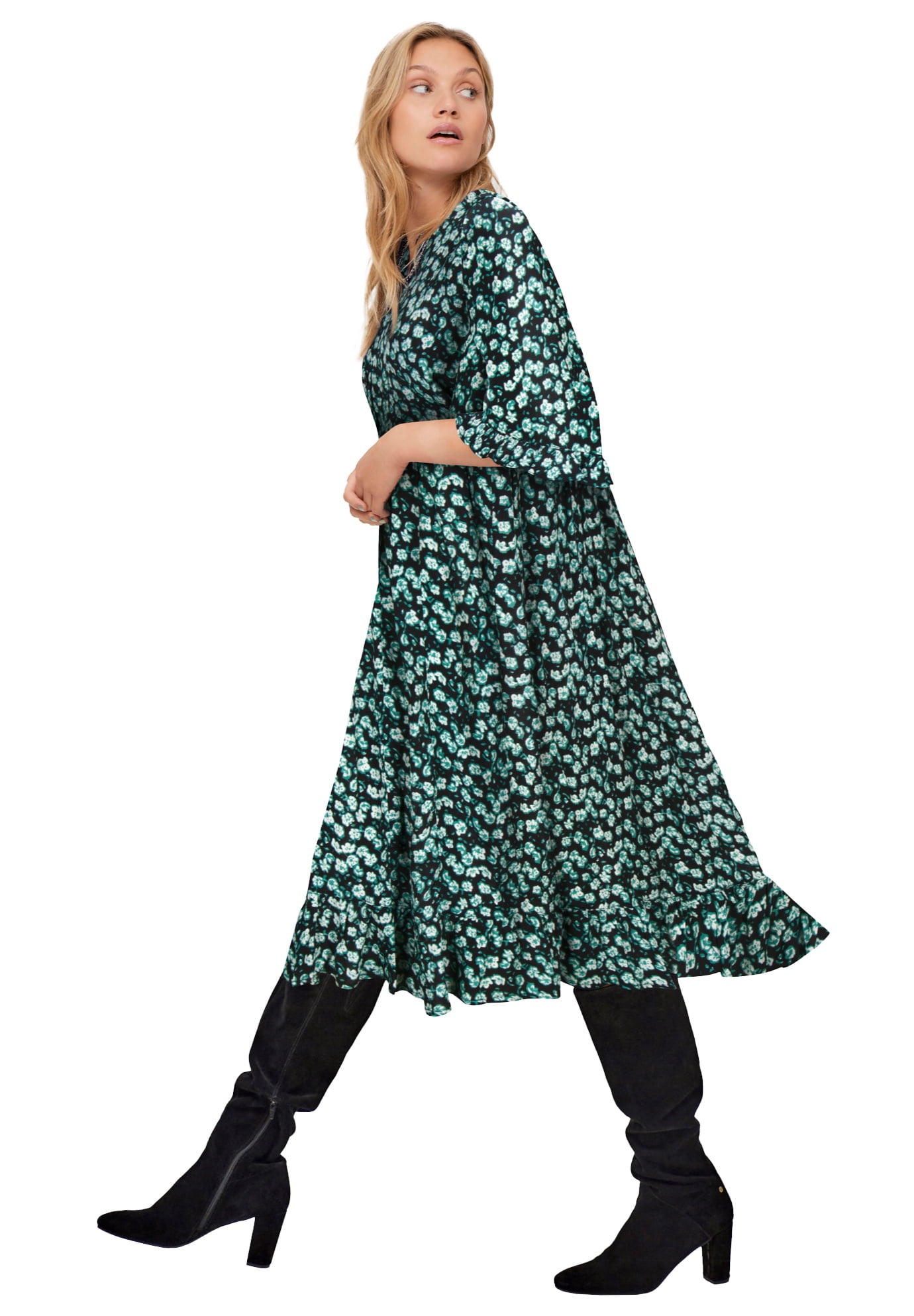 ellos Women's Plus Size Ruffled Empire Dress - 14/16, Black Green Ditsy Floral - Walmart.com ellos Women's Plus Size Ruffled Empire Dress - 14/16, Black Green Ditsy Floral - Walmart.com