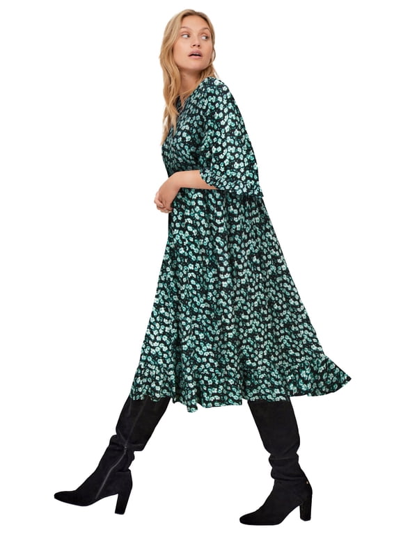 Plus Size Crepe Henley Ruffled Empire Midi Dress