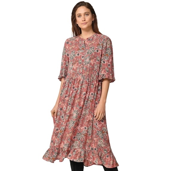 ellos Women's Plus Size Ruffled Empire Dress - 18/20, Rose Multi Floral