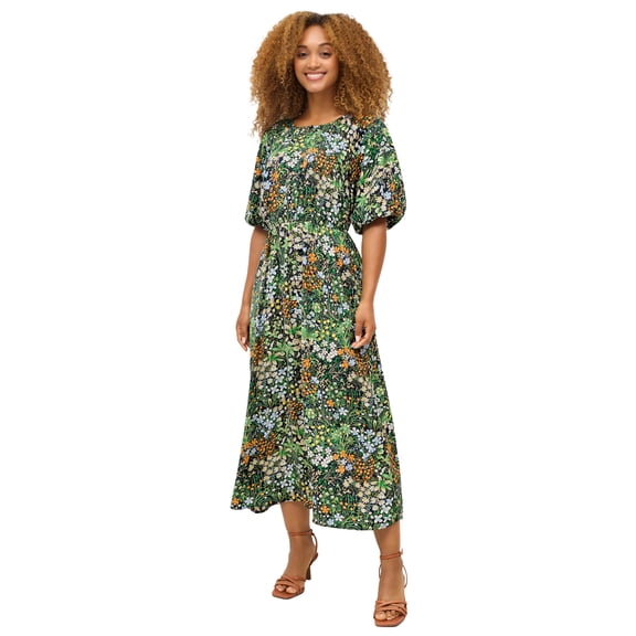 ellos Women's Plus Size Satin Keyhole Empire Midi Dress