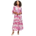 thumbnail image 1 of ellos Women's Plus Size Sheer Maxi Dress With Ruffled Trim - 26/28, Raspberry Sorbet Floral, 1 of 3