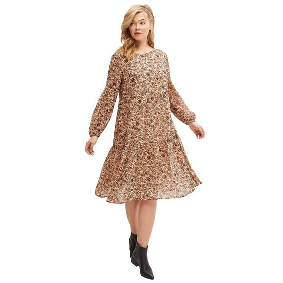 ellos Women's Plus Size Sheer Overlay Tiered Dress - 14/16, Antique Blush Floral