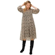 ELLOS Women's Plus Size Sheer Overlay Tiered Dress - 18/20, Black Ivory Floral