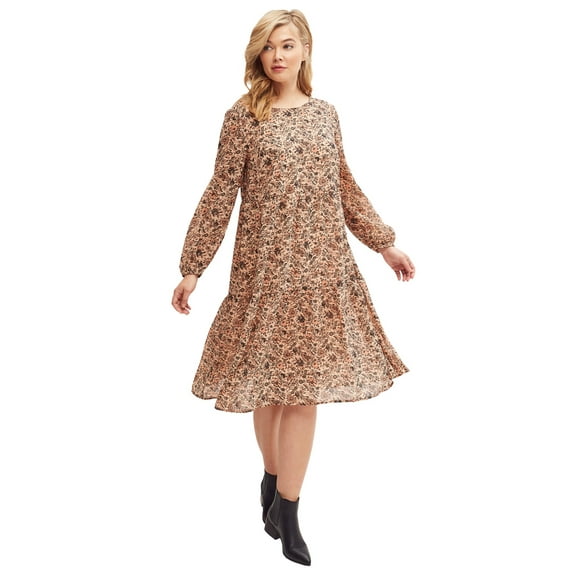 ellos Women's Plus Size Sheer Overlay Tiered Dress - 18/20, Antique Blush Floral