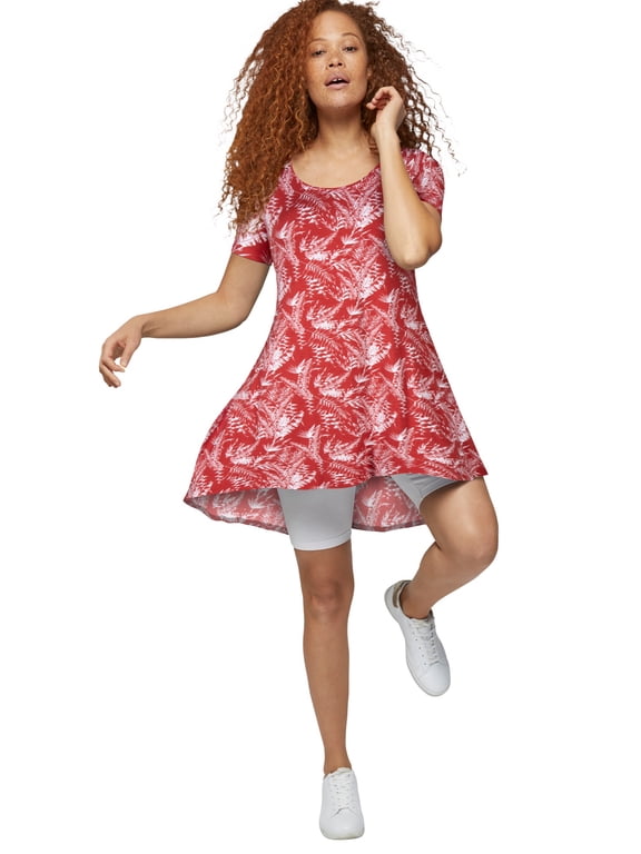 Women's Plus Size Short Sleeve A-Line Knit Dress - 14/16, Ruby Red White Print