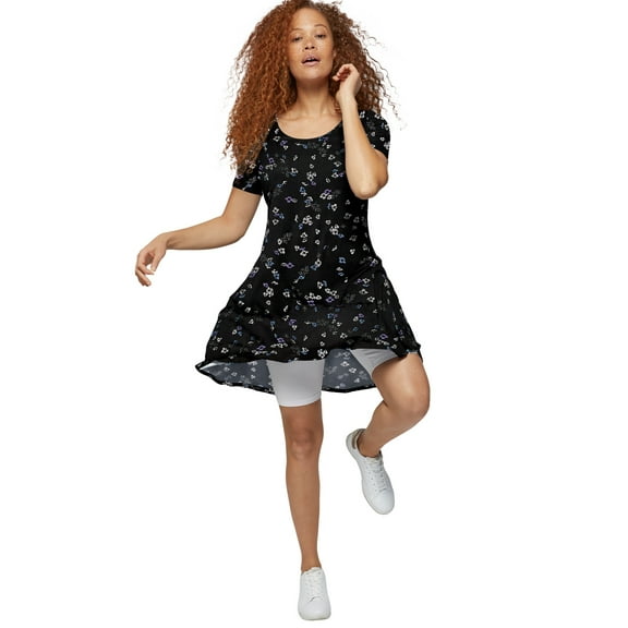 ellos Women's Plus Size Short Sleeve A-Line Knit Dress - 26/28, Black Floral
