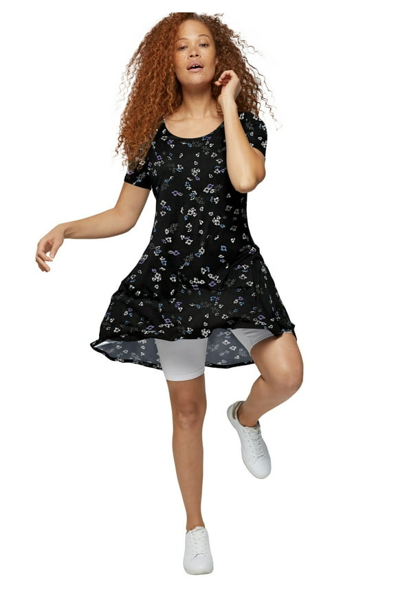 Women's Plus Size Short Sleeve A-Line Knit Dress - 38/40, Black Floral