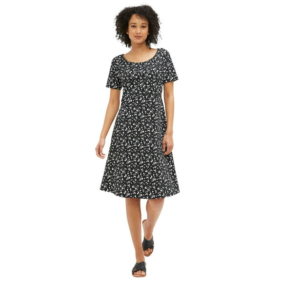 ellos Women's Plus Size Short Sleeve Fit & Flare Dress - 14/16, Black White Ditsy