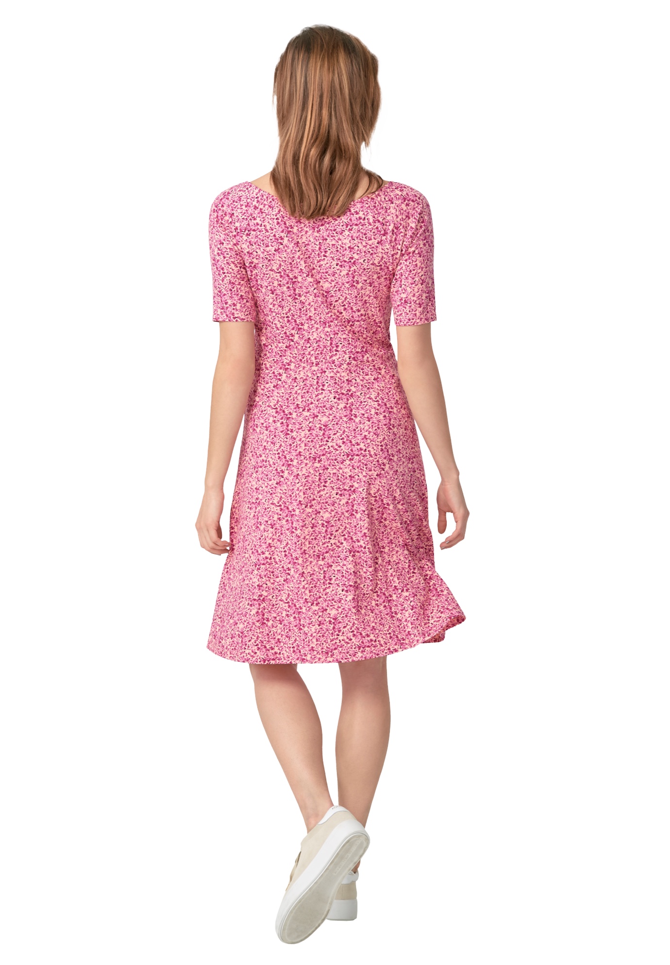 ellos Women's Plus Size Short Sleeve Fit & Flare Dress - 14/16, Pink Ditsy  Floral - Walmart Business Supplies