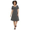 thumbnail image 1 of ellos Women's Plus Size Short Sleeve Fit & Flare Dress - 18/20, Black White Ditsy, 1 of 2