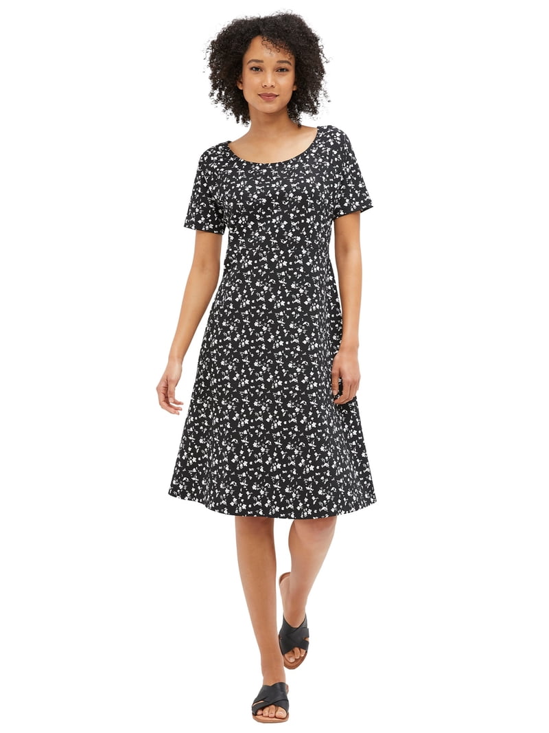 ellos Women's Plus Size Short Sleeve Fit & Flare Dress - 26/28, Black White  Ditsy - Walmart.com