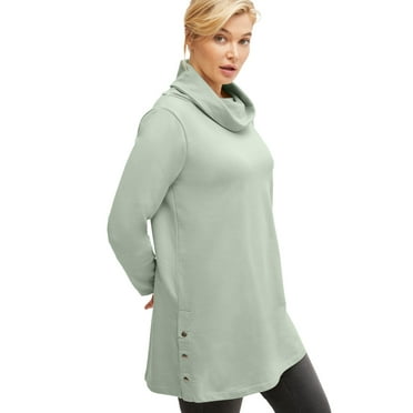 ellos Women's Plus Size Side-Snap Cowl Neck Sweatshirt Tunic - 10/12, Desert Sage