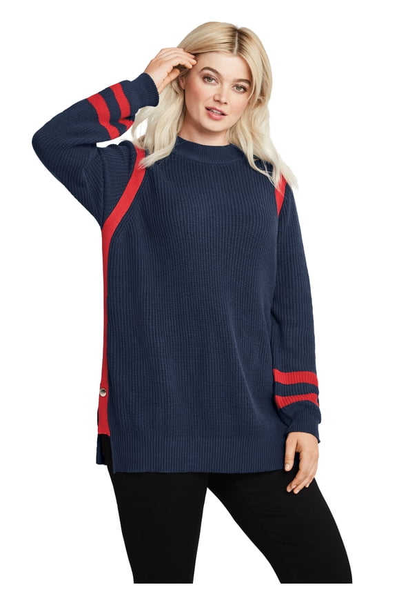 Plus Size Side Stripe Mockneck Sweater
