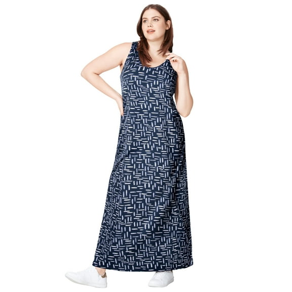 ellos Women's Plus Size Sleeveless Knit Maxi Dress - 22/24, Navy Print