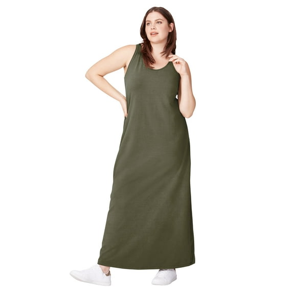 ellos Women's Plus Size Sleeveless Knit Maxi Dress - 42/44, Burnt Olive