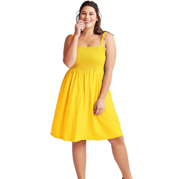 ellos Women's Plus Size Smocked Bodice Tank Dress - 3X, Pepper Yellow