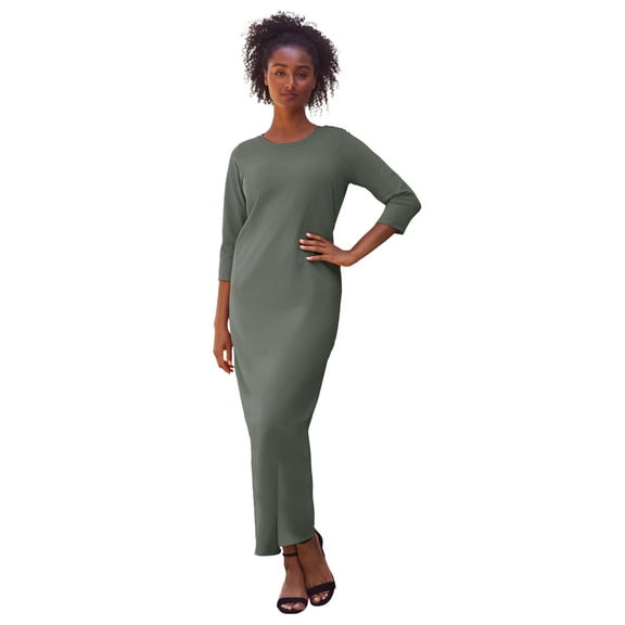 ellos Women's Plus Size Three-Quarter Sleeve Knit Maxi Dress