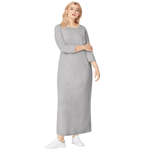 ellos Women's Plus Size Three-Quarter Sleeve Knit Maxi Dress