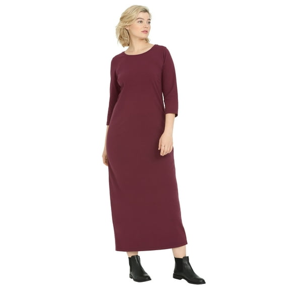 ellos Women's Plus Size Three-Quarter Sleeve Knit Maxi Dress