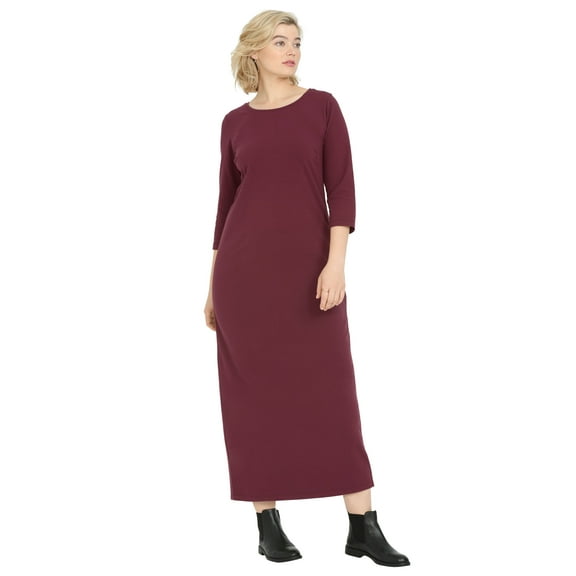 ellos Women's Plus Size Three-Quarter Sleeve Knit Maxi Dress