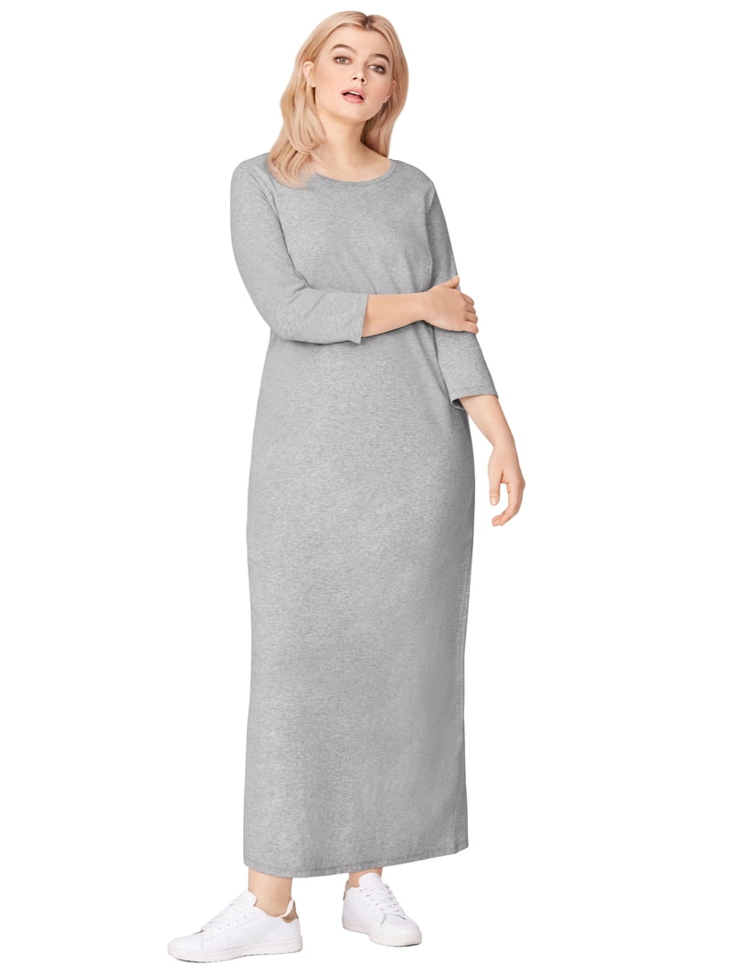 plus size jersey knit maxi dress Ellos 3/4 Sleeve Dress, Women's, Size: 5XL (38-40), Gray Handmade_No