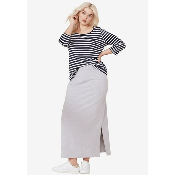 ellos Women's Plus Size Three-Quarter Sleeve Scoop Neck Tee - 14/16, Navy/White Stripe