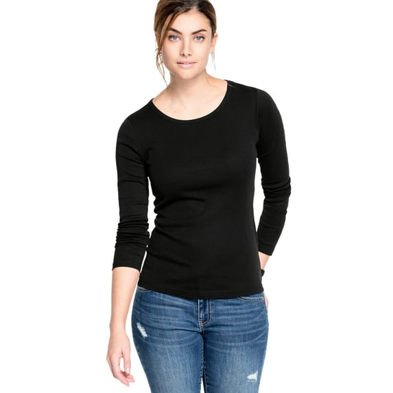 ellos Women's Plus Size Three-Quarter Sleeve Scoop Neck Tee - 30/32, Black