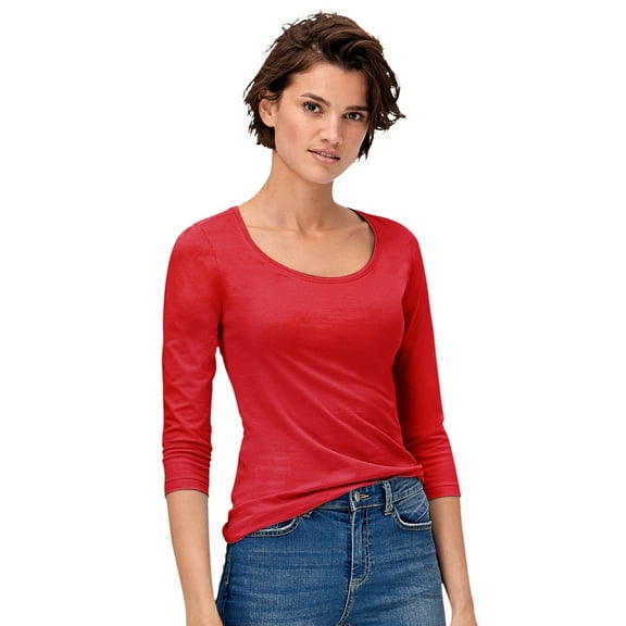 ellos Women's Plus Size Three-Quarter Sleeve Scoop Neck Tee - 30/32, Chili Red
