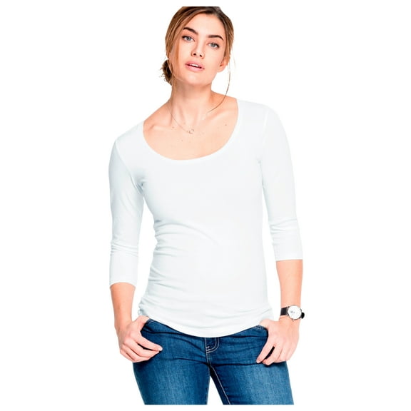 ellos Women's Plus Size Three-Quarter Sleeve Scoop Neck Tee - 30/32, White