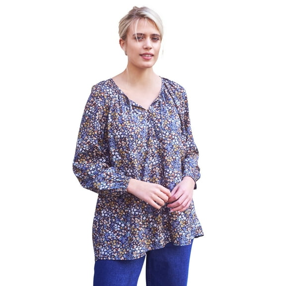 ellos Women's Plus Size Tie Neck Peasant Tunic