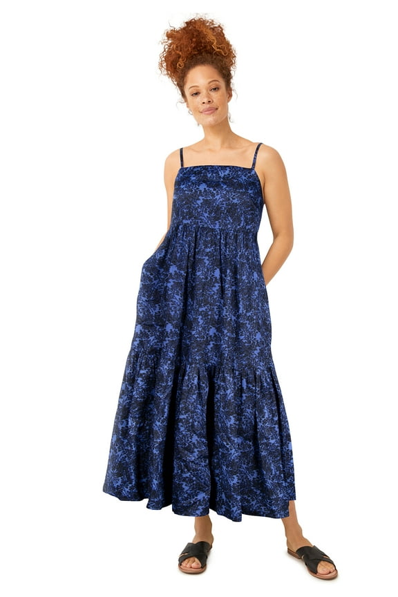 Women's Plus Size Tiered Cotton Maxi Dress - 10/12, Blue Violet Print