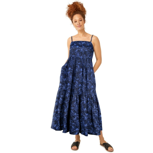 ellos Women's Plus Size Tiered Cotton Maxi Dress - 22/24, Blue Violet Print