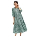 thumbnail image 1 of ellos Women's Plus Size Tiered Cotton Midi Dress - 10/12, Ivory Green Ditsy Floral, 1 of 5