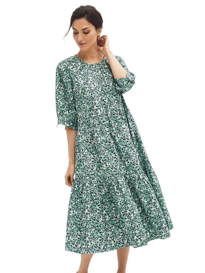 ellos Women's Plus Size Tiered Cotton Midi Dress - 14/16, Ivory Green Ditsy Floral - Walmart.com ellos Women's Plus Size Tiered Cotton Midi Dress - 14/16, Ivory Green Ditsy Floral - Walmart.com