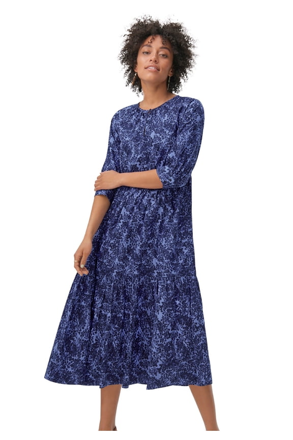 Women's Plus Size Tiered Cotton Midi Dress - 18/20, Blue Violet Print