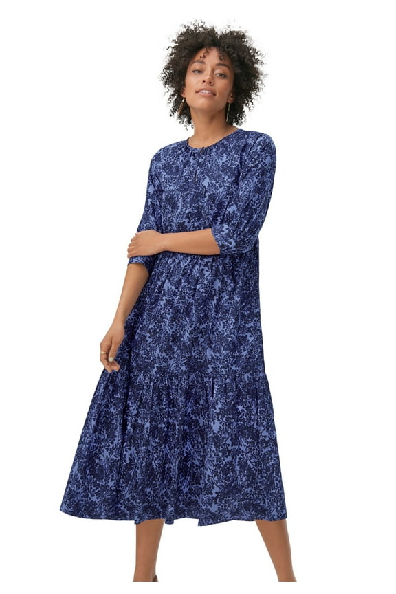 Women's Plus Size Tiered Cotton Midi Dress - 22/24, Blue Violet Print