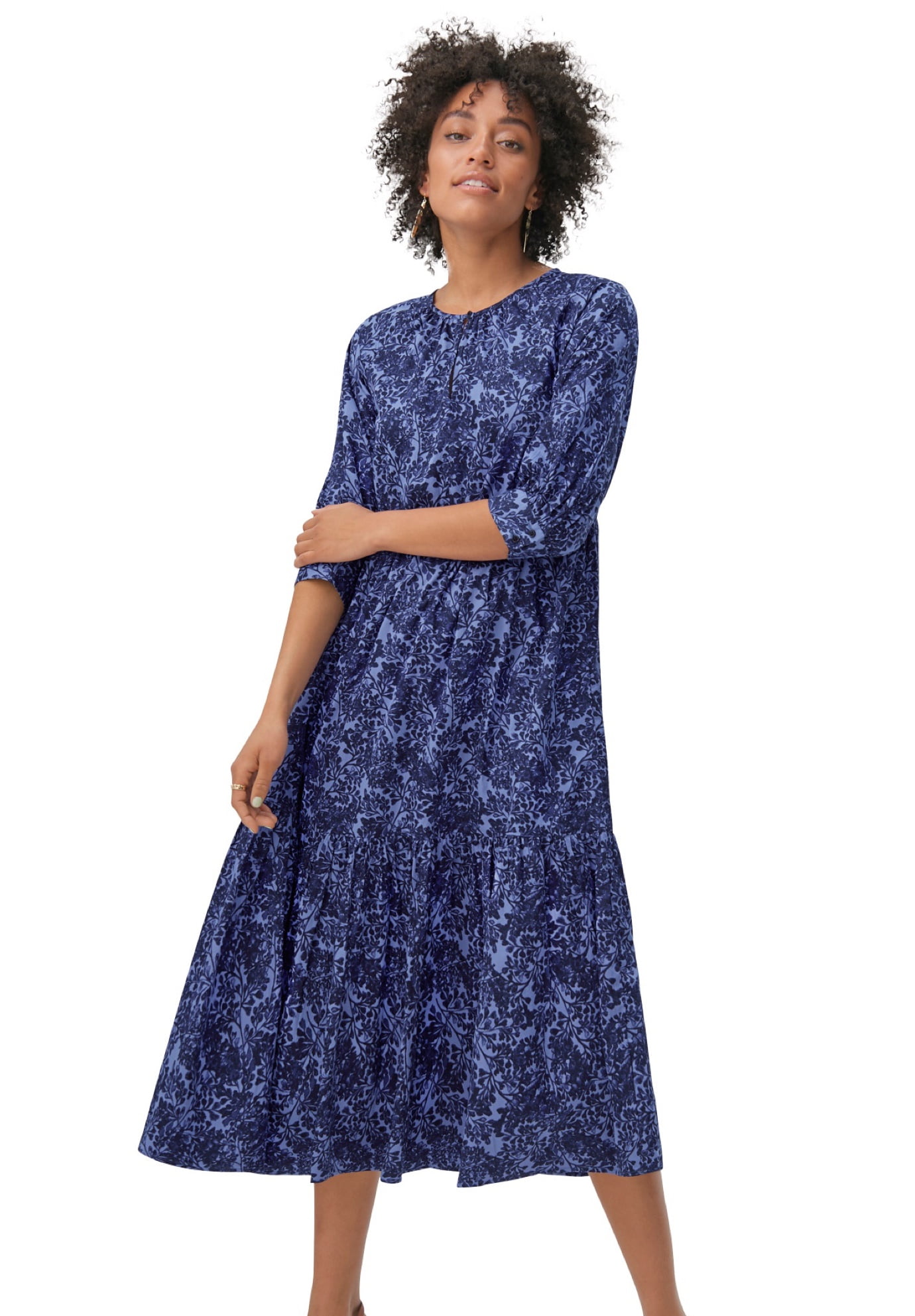 ellos Women's Plus Size Tiered Cotton Midi Dress - 30/32, Blue Violet Print - Walmart.com ellos Women's Plus Size Tiered Cotton Midi Dress - 30/32, Blue Violet Print - Walmart.com